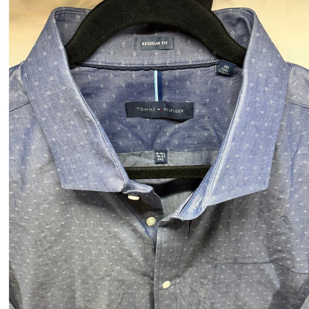 Tommy Hilfiger Mens 2XL Blue Geometric Print Cotton Long Sleeve Dress Shirt
